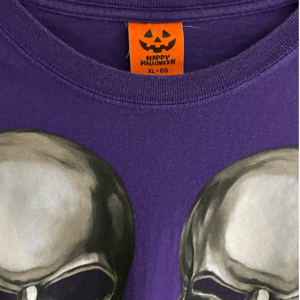 Unique Adult Unisex Happy Halloween Graphic‎ T-Shirt Skull Bubble Gum Purple XL